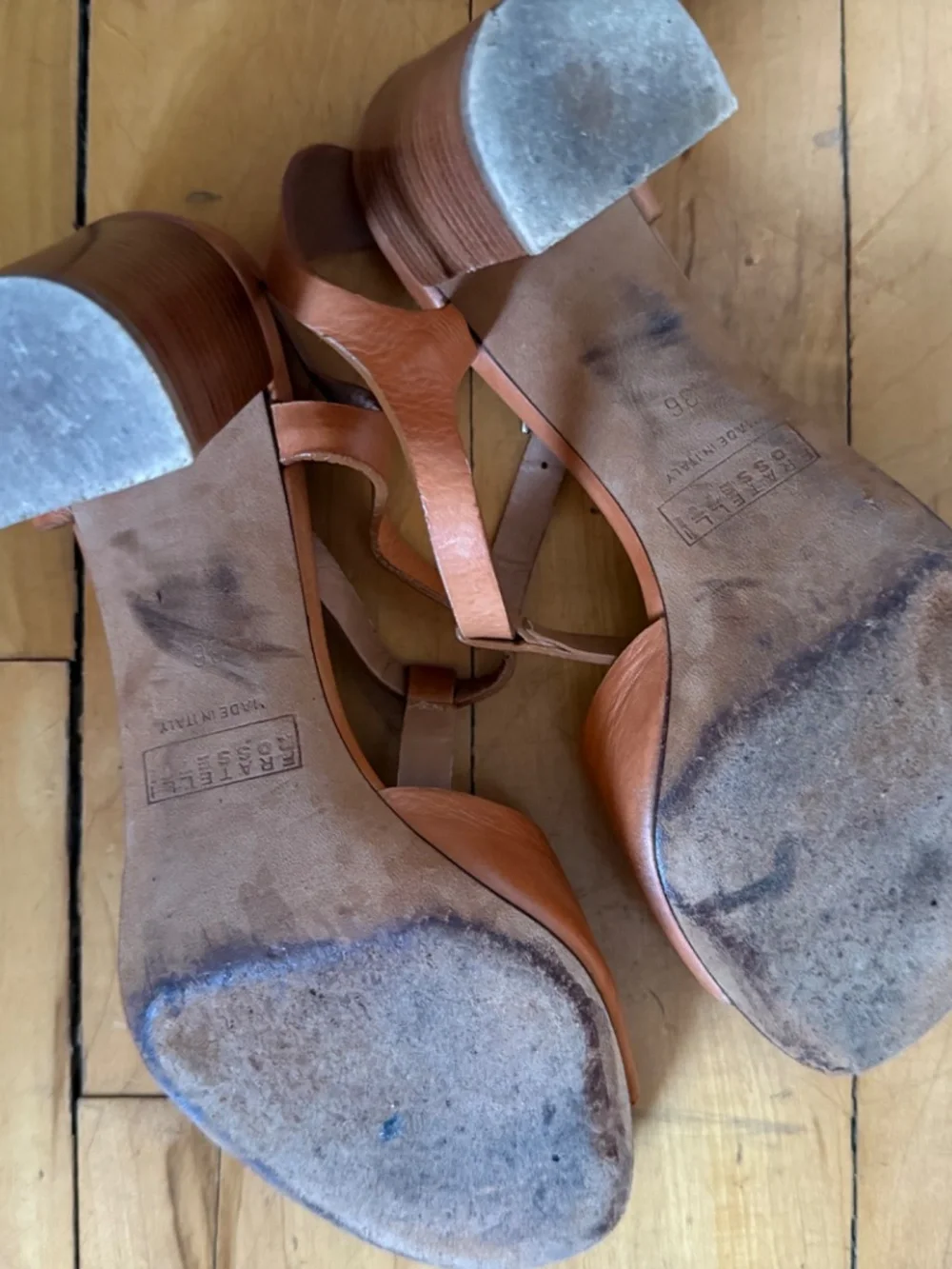 Fratelli Rossetti Siviglia Cognac Leather T-Strap Sandals sz 36